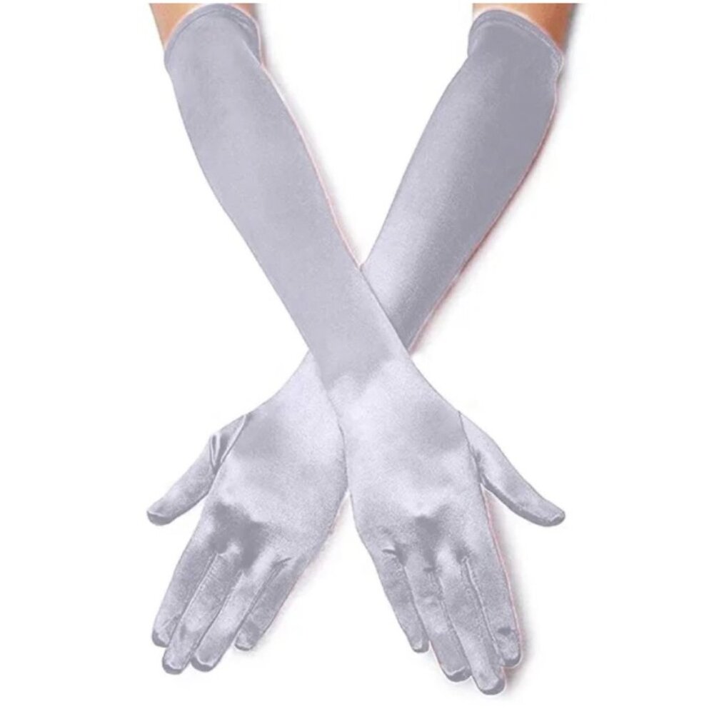 White 3/4 length long nylon satin Opera formal gloves. One size fits most. NEW